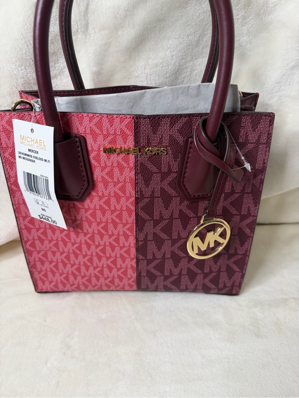 Michael Kors Mercer Pink & Burgundy Signature Tote Bag - Picture 3 of 5